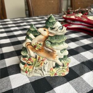 Fitz and Floyd Festive Deer with Evergreen Trees